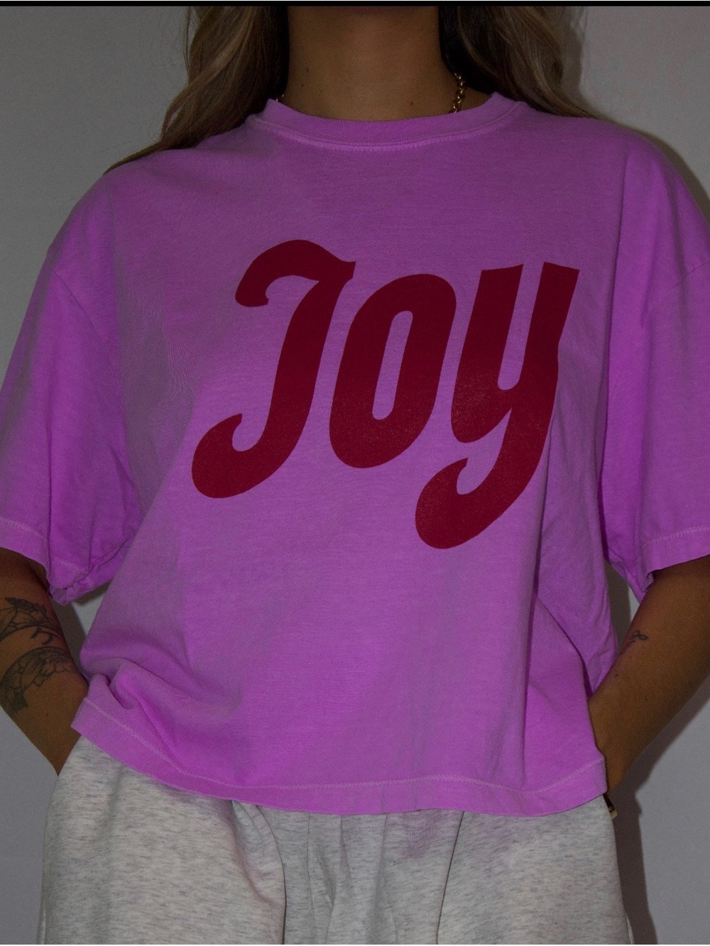 Comfort Colors Lavender Crop Tee with Red "Joy" Graphic - Picture 3 of 3